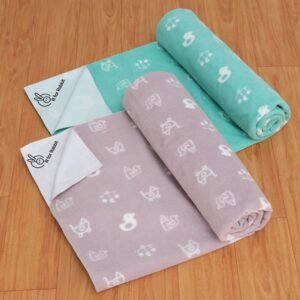 R for Rabbit Waterproof Quick Dry Sheet for Baby | Anti-Piling Fleece Breatheable Fabric Extra Absorbent Instant Dry Baby Bed/Cot Protector Mat (Size-L,Green-Grey,Pack of 2 Combo)