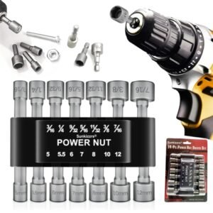 Sunkizzrs® 14-Pcs Nut Driver Set–Power Nuts Driver Drill Bit–1/4 Inch Hex Shank Nut Driver Socket Wrench Tools Set–Electric Screwdriver Wrench Nut Setter Set–Drill Chuck Adapter for Power & Hand Tools