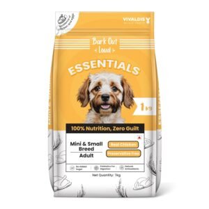 BARK OUT LOUD,Vivaldis – Essentials Dog Food-Small/Mini Breed | Real Chicken & Egg | Gluten Free Prebiotics, Fish Oil for Immunity | Adult Dry Dog Food for Shitzu, Poodle – 1Kg