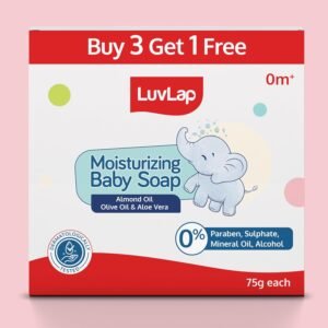 LuvLap Moisturizing Baby Soap – Gentle Bathing Bar, Almond Oil, Olive Oil & Aloe Vera, Dermatologically Tested, Free of Paraben, sulphates, Mineral Oil & Alcohol, 75g (pack of 4), Buy 3 Get 1 Free
