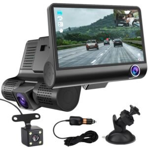 Carzex 3 Channel 4 Inch Dash Camera Screen for Car with Full HD Dash Cam, 1080P DVR Recording, Front/Rear/Inside View, G-Sensor & Loop Video Recording for Car Security