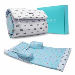 Motherly Portable Baby Sleeping Bag for Newborn, Travel Friendly Infant Baby Sleeping Bag Set for Babies and Toddlers, Baby Sleeping Nest, Foldable Bedding Set with Bolster & Pillow (Panda Print)