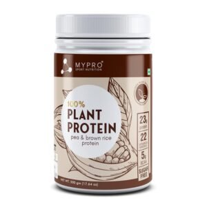 Mypro Sport Nutrition Plant Protein Powder Pea & Brown Rice Protein (23g protein,22 Vitamins & minerals,5g BCAA) Plant Based Vegan Protein Supplement For Men & Women (Alphonso Mango, 500 gm)