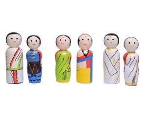 Channapatna Toys Wooden Peg Dolls South Indian Couples Non Toxic Colors (2 Years+) – Set of 6 Wooden Dolls | Pretend Play, Open Ended Toys
