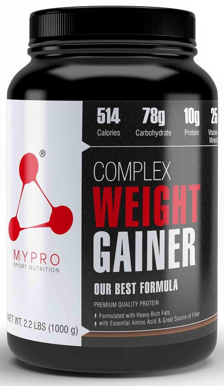 Mypro Sport Nutrition Complex Weight Gainer High Protein Supplement Powder(10g Protein,514g Calories,78g Carbs,25g Vitamins,Serving-33 Scoops) For Men & Women-Chocolate Flavour-1 Kg