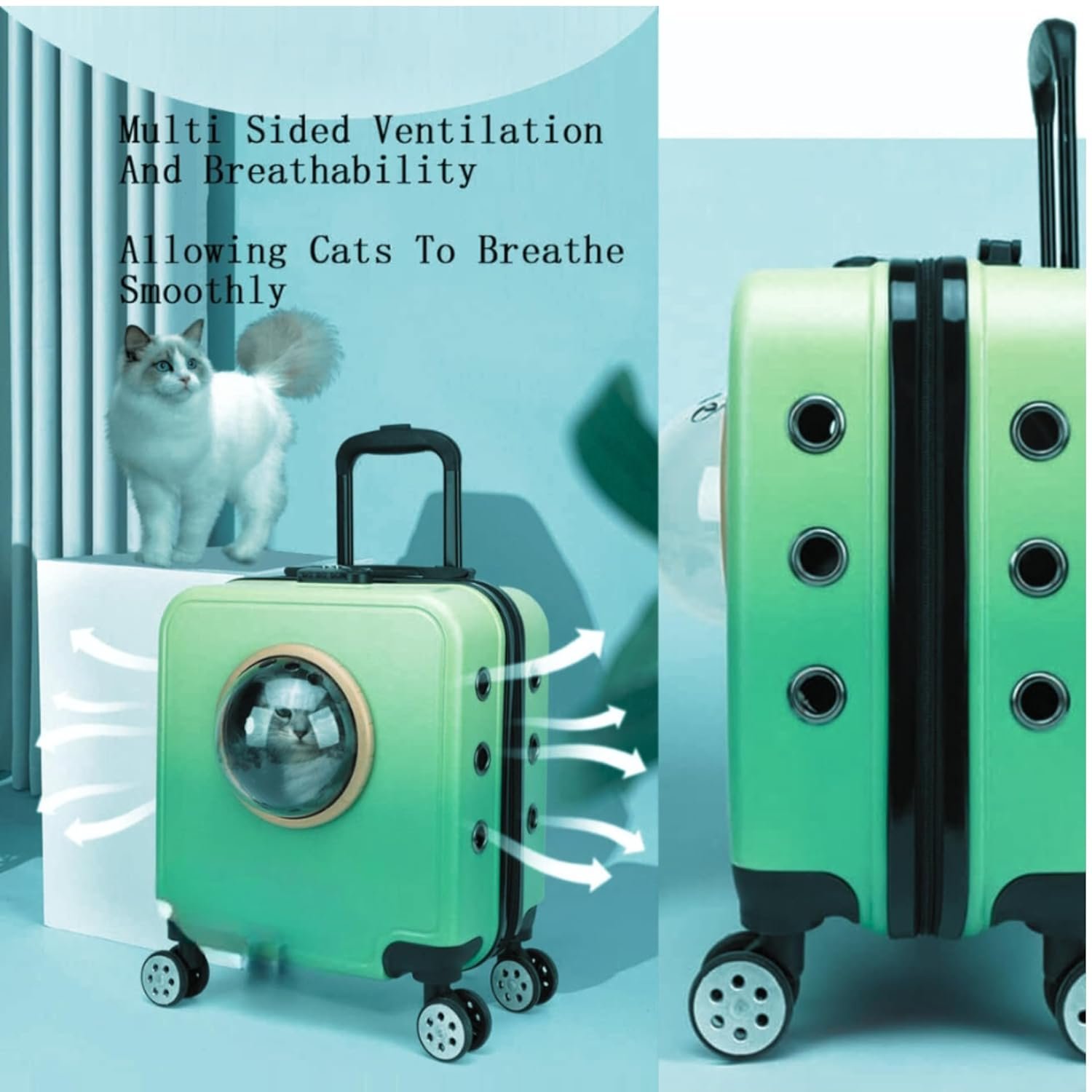 PSK PET MART Carrier Stroller with Wheels for Small, Medium, Pets Pet Trolley Box Portable 18 Inch Universal Wheel Travel Box Cats and Dogs Available Pet Box Pet Trolley Box (Green)