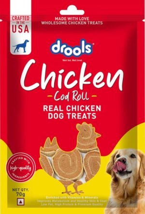 Drools Real Chicken Cod Roll Dog Treats, 70gm | Rich in Protein, No Artificial Preservatives | Best for Training & Bonding | for Puppy & Adult