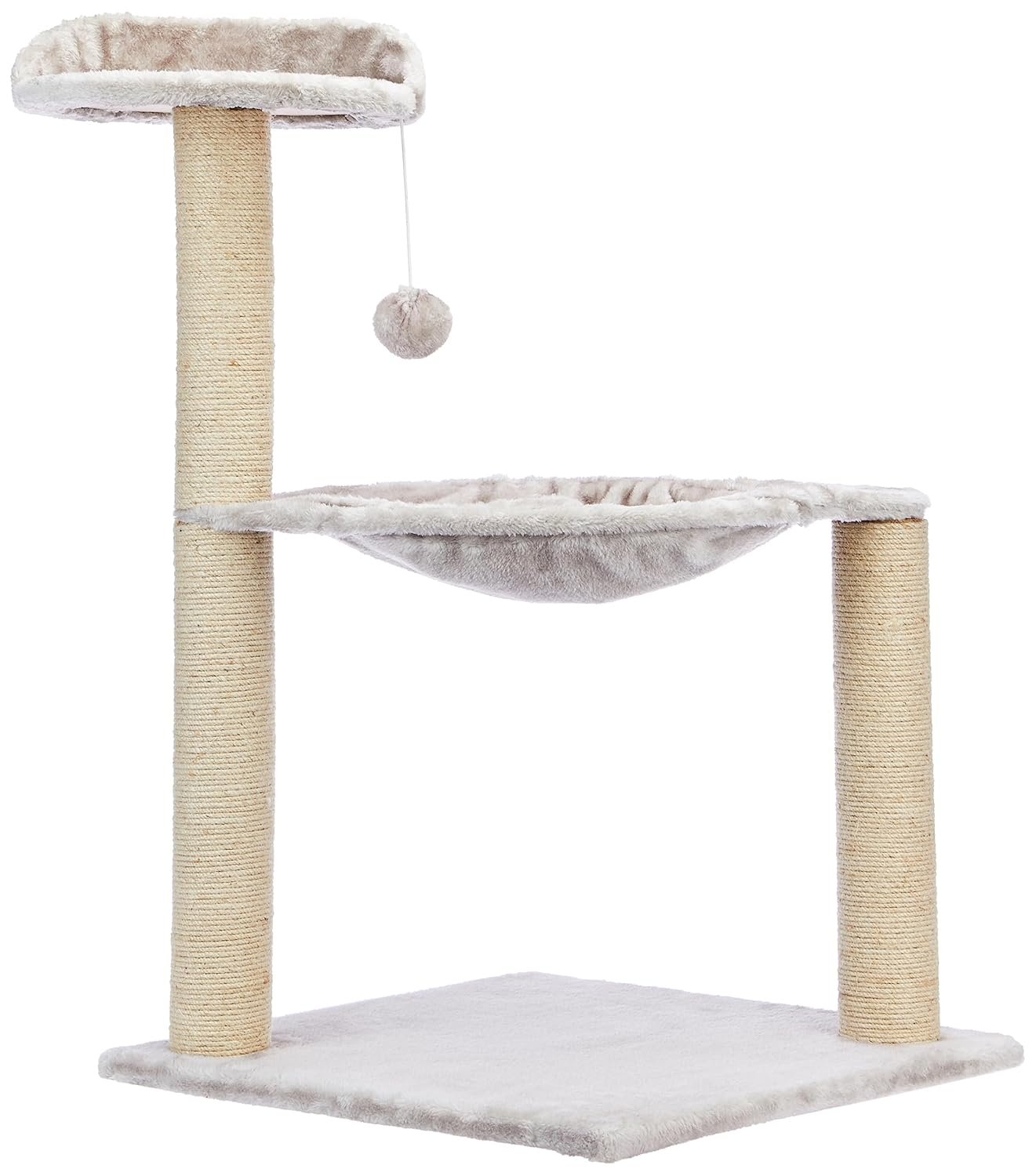 Amazon Basics Cat Tree with Hanging Ball & Scratching Posts for Indoor Cats & Kittens | Cat Tower | Climbing, Scratching | 49 x 49 x 131 cm | Beige