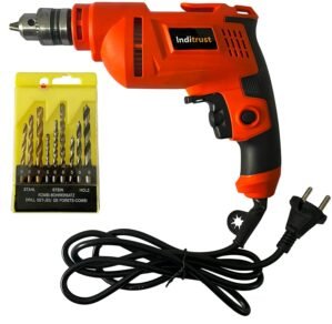 Inditrust All New 500W 10mm drill machine 6 Month warranty, 100% Copper Winding Forward/Reverse for Wood & Metal Work with Variable Speed Control with 9pc Drill bit set