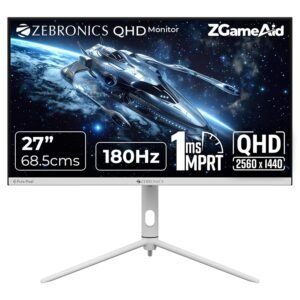 ZEBRONICS N27C 27 inch Gaming Monitor, QHD 2560×1440, IPS-Antiglare Display, 300Nits, 180Hz, 1ms MPRT, HDR10, 99% sRGB | 93% DCI-P3, Adaptive Sync, 2 x DP | 2 x HDMI | 1 x 3.5mm