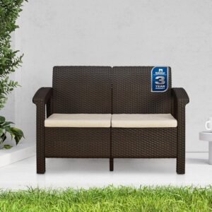 Nilkamal Goa 2 Seater Balcony Sofa with Cushion|Indoor & Outdoor Furniture|Patio Chair Two Seater|Perfect for Gardens Poolside Cafes Restaurants and Terraces Weathered Brown