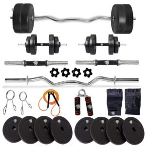 BULLAR Home Gym Set (8-30) kg Home Gym Combo with Curl Rod and Pair of Dumbbell Rods Gym Equipment for Men and Exercise Accessories for Fitness. (10 kg Home Gym Set)