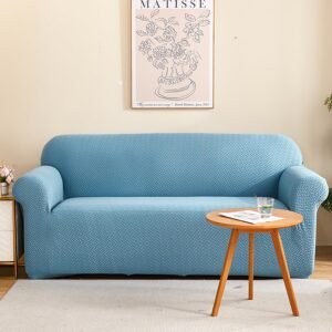 House of Quirk Universal Triple Seater Polar Fleece 220 GSM Fabric Sofa Cover Flexible Stretch Sofa Slipcover (Sky Blue, Triple Seater)