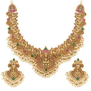 Shining Diva Fashion Latest Stylish Fancy Pearl Choker Traditional Jewellery Set for Women | Temple Necklace Set | Festive Wedding Party Necklace | 22k Gold Plated | Just Like Original Gold Jewellery