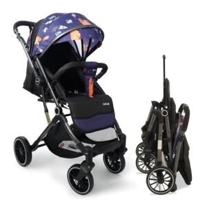 LuvLap Alpha Baby Stroller/Pram, One Fold, Travel Friendly, 5 Point Safety Harness, Reversible Handle bar, Multilevel Recline & Adjustable footrest, Extendable Canopy, for Babies 0-3 Years (Blue)