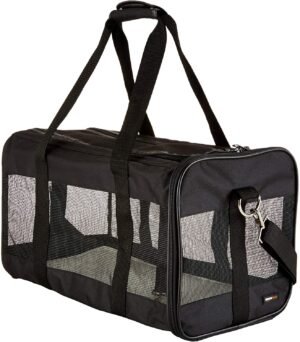 AmazonBasics Large Soft-Sided Mesh Pet Transport Carrier Bag – 20 x 10 x 11 Inches, Black