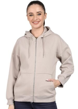 Alan Jones Clothing Cotton Blend Oversize Zipper Women’s Hooded Neck Sweatshirt