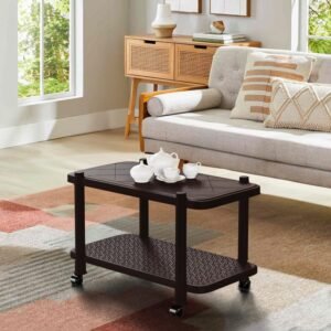 wow craft Plastic Trolley Coffee Table with Wheels | Anti-Skid Tea & Coffee Table for Home, Office, Outdoor | Dark Brown, DIY