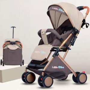 Little Olive BabyJoy 3-Wheel Stroller for Kids – Lightweight, Easy to Handle, Suitable for Toddlers and Young Children (Brown)