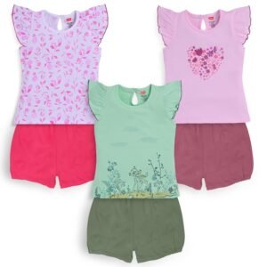 LuvLap Baby Boys & Girls Regular Fit 100% Cotton Half Sleeve Jhabla & Shorts Set Pack of 3