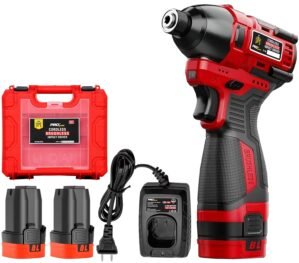 JPT 18V Pro Series Compact Impact Driver – 118ft-lbs Torque with Quick change 1/4″ Hex Shaft, 3-Speed Variable, Lightweight & Durable, Red