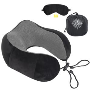 JEKKU Premium Memory Foam Neck Pillow for Travelling – Comfortable Travel Pillow for Pain Relief, Travel Neck Pillow for Airplane, Car & Home Use(Black)