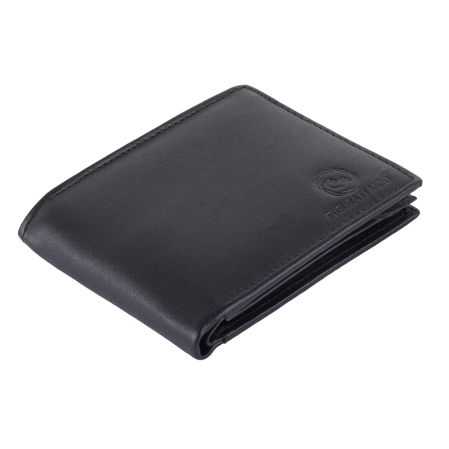 FIGURATI MOD Leather Wallets for Men - RFID Protected Wallet - Bi-Fold Slim Stylish Gents Purse - Men Wallet with Credit/Debit/ID Card Holder - Brand Logo - Best Gift (Black)