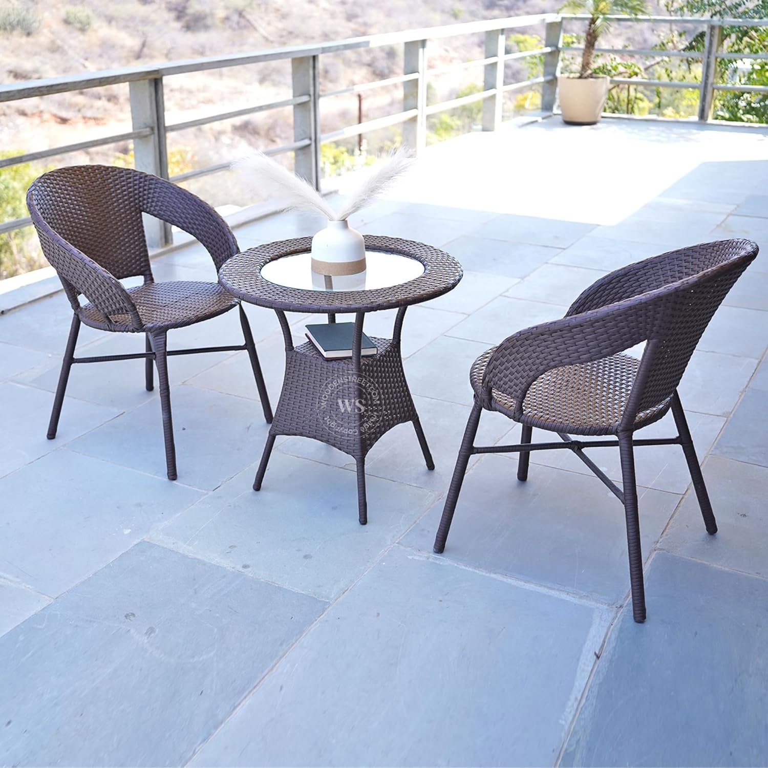 Wooden Street Sienna Outdoor Seating Chairs and Table Set, Garden Patio Coffee Table Set, Outdoor Balcony Wicker Furniture (Dark Brown, 2 Seater) 58.4 x 48.3 x 78.7 Cm