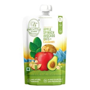 One Little Farm Baby Food Puree Pouch | 7+ Months | Apple Spinach Avocado Oats Cashews | 100% Natural, No Preservatives, No Sugar | 3g Protein, 3g Healthy Fats | Ready-to-Eat | Pack of 4, 100g Each