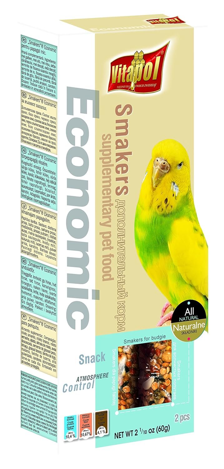 Vitapol Economic Smakers for Budgies 60 Gram Affordable Nutritious Bird Treat with Millet Sunflower Seeds Flax Seed and Anise Supports Digestion and Foraging