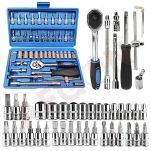AEGON SS46 Heavy Duty 1/4″ Combinational Ratchet Socket Wrench Spanner 46 Pieces Chrome Vanadium Hand Tool Kit Set For Repairing Work, DIY, Auto Repairs Car & Bike