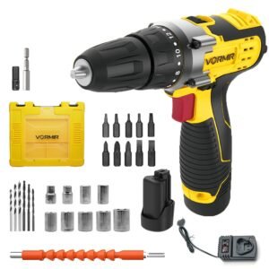 iBELL VORMIR VR CD12-45 Cordless Drill Driver, 2 Batteries, 12V, 0-400/0-1450 rpm, 25Nm Torque, 10 mm Chuck,1500mAh Li-Ion Batteries, Fast Charger, 31 Accessories in BMC Box, Compact Design