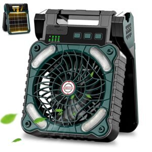 Sendowtek Camping Fan with Solar Panel, 10400mAh Rechargeable Portable Battery Fan with LED Light 4 Speed Timer Small USB Fan Battery Powered Fans for Outdoor Indoor Picnic Cooling Sleeping