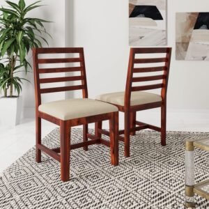 Amazon Brand – Solimo Gretna Single Seater Cushioned Dining Chair (Solid Sheesham Wood, Honey Finish, Set of 2)