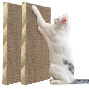 PrimePets Cat Scratching Pads, 2 Pack Wide Cat Scratcher Cardboard, Recycle Corrugated Cat Scratching Board, XL Reversible Refill Sofa Bed Lounge Replacement for Furniture Protector, Catnip Included