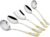 Parage 5 Pieces Stainless Steel Golden Serving Spoon Set for Dining Table/Kitchen, 1.8 mm Heavy Gauge (2 Soup Ladle (Karchi), 2 Solid Spoon (Chamcha), 1 Rice Spoon), 24k Gold (Pack of 5)