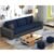 FURNY Arvon 3 Seater Sofa Set in Fabric with 2 Puffy for Living Room (Blue-Dark Grey)
