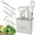 Mirramor Stainless Steel 6-Piece Kitchen Gadgets Set, Kitchen Scissors, Kitchen Utensils Set with Holder, Paring Knife, Whisk, Bottle Opener, Peeler- Anti-Slip Handle, Decorative Base, White