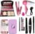 ZUKRAVE 6155 Makeup Kit with 7 Pink Makeup Brushes Set, 1 Hair Dryer, 1 Mini Hair Straightener, 3in1 Eye Combo, 36H Eyeliner, 1 Kajal and 1 Pink Beauty Blender – (Pack of 16)