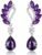Nilu’s Collection Crystal and Rhinestone Drop Dangle Earrings | Rhinestone Leaf Statement Earrings for Women | Lightweight (Purple)